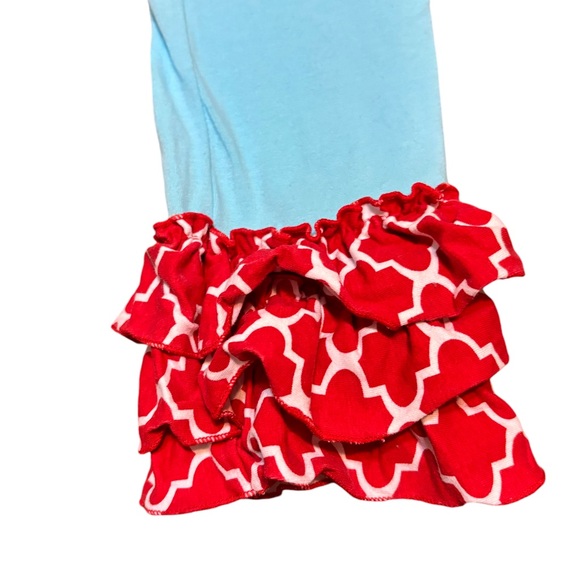 Boutique Aqua and red patterned tiered Ruffle leggings size 6 - Picture 4 of 7